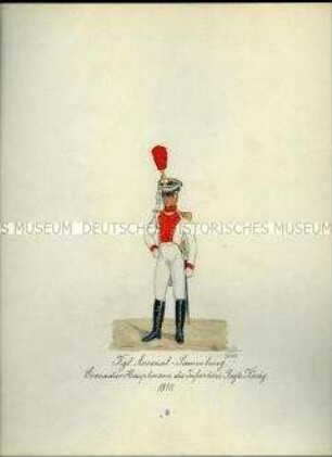 Uniformdarstellung, Grenadier-Hauptmann des Infaterie-Regiments König, 1810. Aus: Sammelmappe "Sachsens Militär", Königliche Arsenalsammlung.