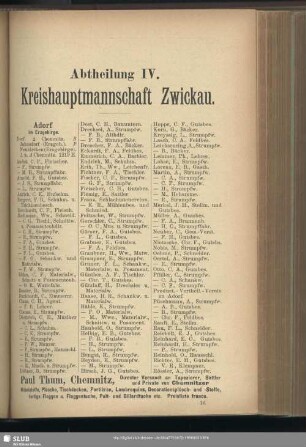 Abtheilung IV. Kreishauptmannschaft Zwickau