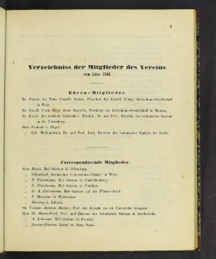 Verzeichniss der Mitglieder des Vereins vom Jahre 1848.