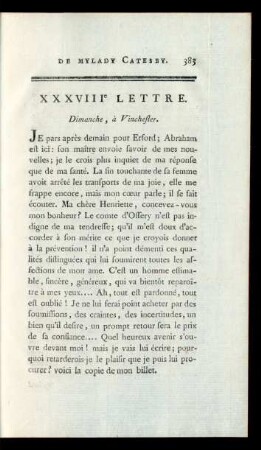 XXXVIIIe Lettre. Dimanche, à Vinchester.