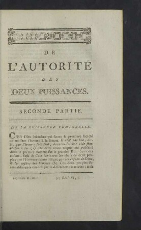 De la Puissance Temporelle.
