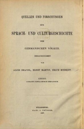 Lydgate's Fabula Duorum Mercatorum : aus dem Nachl. des J. Zupitza nach sämtl. Hs.