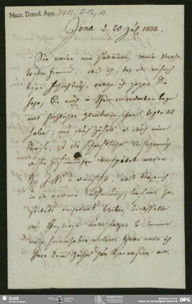 Eigenh. Brief von Heinrich Carl Abraham Eichstaedt an August Wilhelm von Schlegel, Jena, 20.07.1804