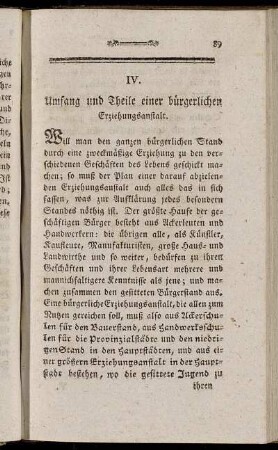 IV. Umfang und Theile einer bügerlichen Erziehungsanstalt