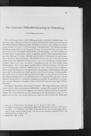 Ein Gottorfer Bibliothekskatalog in Oldenburg