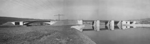 Panoramabild von Wehr und Kanalbrücke Oberesslingen/Neckar