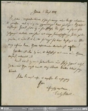 Eigenh. Brief von Heinrich Carl Abraham Eichstaedt an August Wilhelm von Schlegel, Jena, 06.09.1808