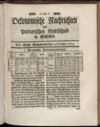 XLI. Stück. Sonnabends den 14 October. 1775.