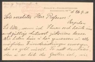 Briefkarte an Richard Sternfeld : 26.09.1910