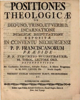 Positiones theologicae de Deo uno, trino ...