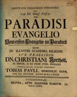 Disp. philol. theol. ad Cap. III. Genes. v. 15. de paradisi evangelio