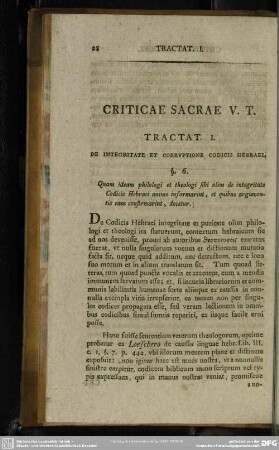 Tractat. I. De Integritate Et Corruptione Codicis Hebraei