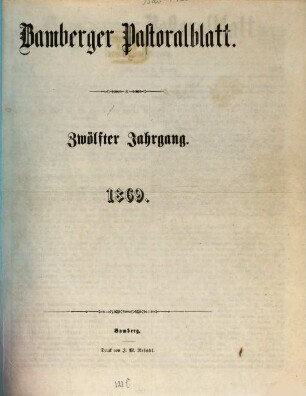 Bamberger Pastoralblatt. 12. 1869