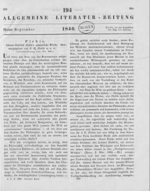 Fichte, J. G.: Johann Gottlieb Fichte's sämmtliche Werke. Bd. 1-8. Hrsg. v. I. H. Fichte. Berlin: Veit 1845-46 (Fortsetzung von Nr. 193)