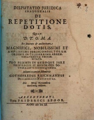 Disputatio De Repetitione Dotis