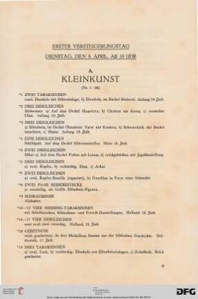Erster Versteigerungstag: Dienstag, den 8. April 1930 (NR. 1-469)
