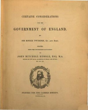 Certaine considerations upon the government of England