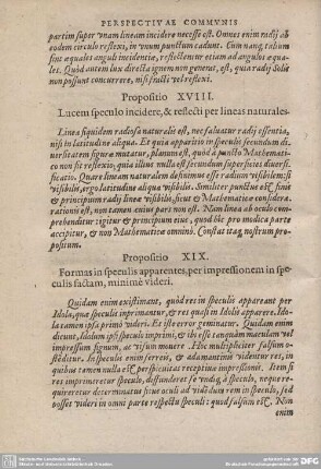 Propositio XIX. Formas in speculis apparentes, per impressionem in speculis factam, minime videri.