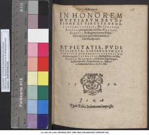Epithalamia IN HONOREM NVPTIARVM ERVDITIONE ET VIRTVTE ORNATISSIMI IVVENIS, Dn. IOHANNIS ZINCKII ... Dn. MARTINI ZINCKII de Regiomontana Republica optimè quondam meriti relicti filii, Sponsi: ET ... virginis VERONICAE ... Dn. GEORGII BREITNERI, civis olim Papebergensis filiae, Sponsae, Regiomonti 19. Maji ceebratarum, Anno M D XC.