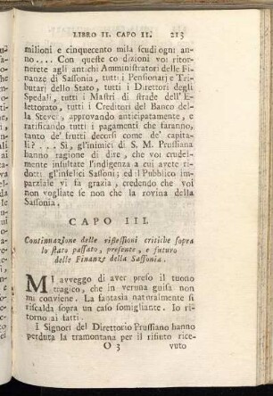 Capo III. Continuazione delle riflessioni critiche sopra lo stato passato, presente, e futuro delle Finanze della Sassonia.
