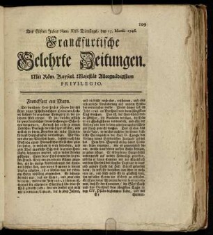 Num. XXI Dienstags, den 15. Martii. 1746 - Num. XXX. Freytags, den 15. April. 1746