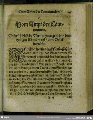 V. Vom Ampt der Communion
