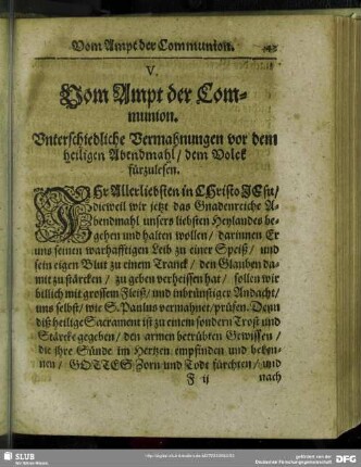 V. Vom Ampt der Communion
