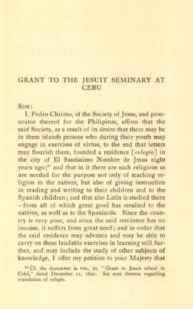 Grant to the Jesuit seminary at Cebu