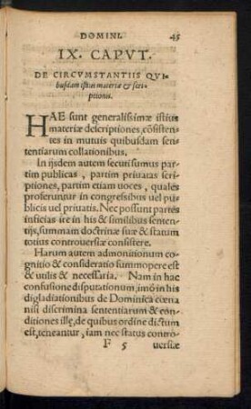 IX. Caput. De Circumstantiis Quibusdam istius materiae et scriptionis.