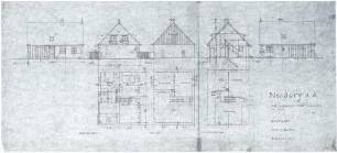 Döllgast, Hans; Neuburg an der Donau (Bayern); Friedhofssiedlung - Grundrisse; Ansichten; Schnitt