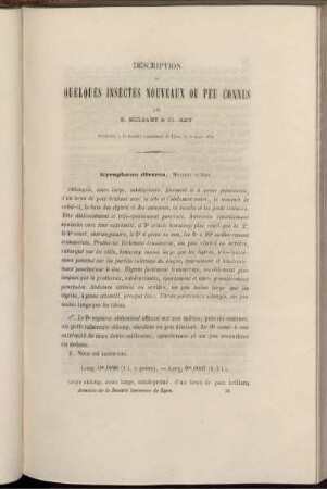 Description De Quelfques Insectes Nouveaus Ou Peu Connus