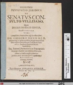 Disputatio Iuridica De Senatus Consulto Velleiano