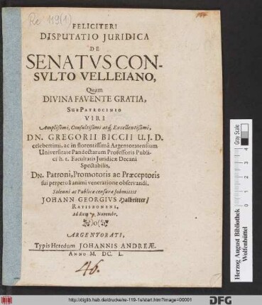 Disputatio Iuridica De Senatus Consulto Velleiano