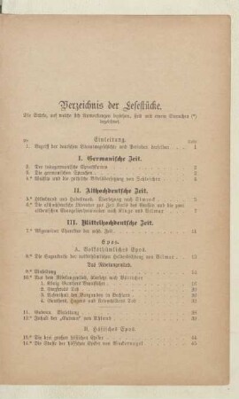 Verzeichnis der Lesestücke