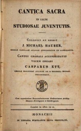Cantica sacra in usum studiosae juventutis