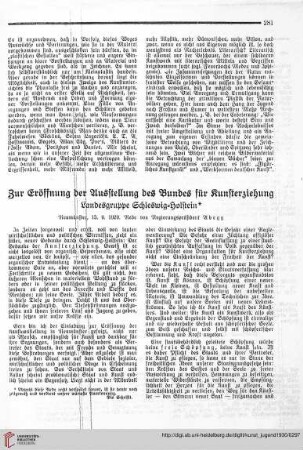 N.F. 10.1930: Zur Eröffnung der Ausstellung des Bundes für Kunsterziehung : Landesgruppe Schleswig-Holstein, Neumünster, 15.9.1929