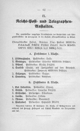 IX: Reichs-Post und Telegraphen-Anstalten