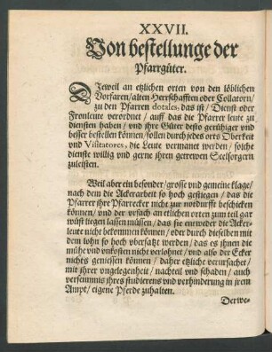 XXVII. Von bestellunge der Pfarrgüter.