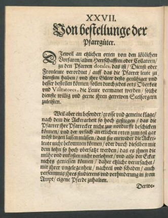 XXVII. Von bestellunge der Pfarrgüter.