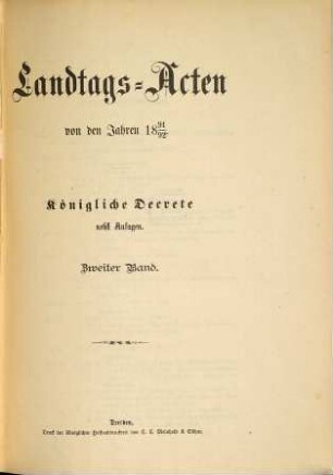 Landtags-Akten. Königliche Dekrete : nebst Anfugen. 1891/92, Bd. 2