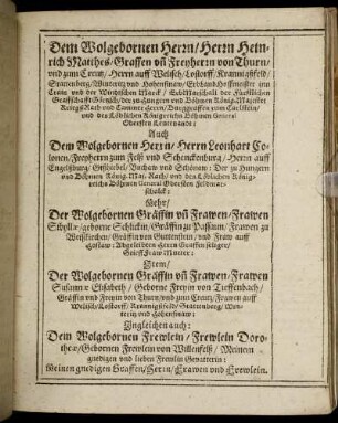 Dem [...] Herrn Heinrich Matthes/ [...] Herrn Leonhart Colonen/ [...]