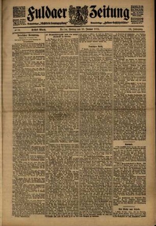Erste Ausgabe vom Freitag, den 13. Januar 1911.