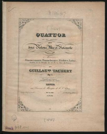 Quatuor en mi mineur pour deux Violons, Alto et Violoncelle : Op. 73.