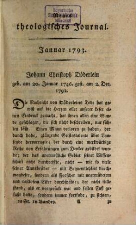 Neues theologisches Journal. 1, 1. 1793