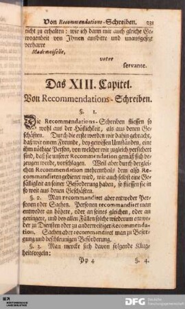 Das XIII. Capitel. Von Recommendations-Schreiben.