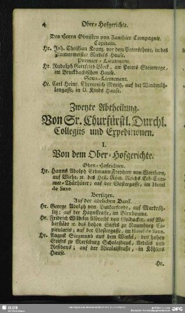 Zweyte Abtheilung. Von Sr. Churfürstl. Durchl. Collegiis und Expeditionen