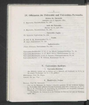 IV. Officianten der Universität und Universitäts-Verwandte.