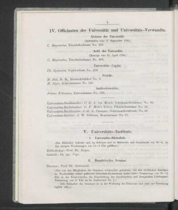 IV. Officianten der Universität und Universitäts-Verwandte.