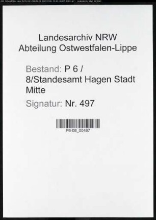 Sterberegister Standesamt Hagen-Mitte