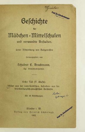 Teil 1 = Kl. 5: Bilder aus der vaterländischen, besonders aus der brandenburgisch-preußischen Geschichte